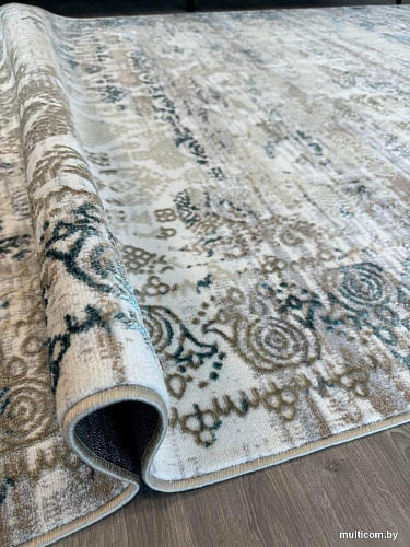 Ковер для жилой комнаты Radjab Carpet Бьянка Прямоугольник D008A 10633RK-B (4x5, Cream Shirink/Blue Fdy)