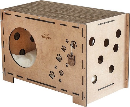 Домик Чешир Сундук с верхней и боковой когтеточкой (бежевый)