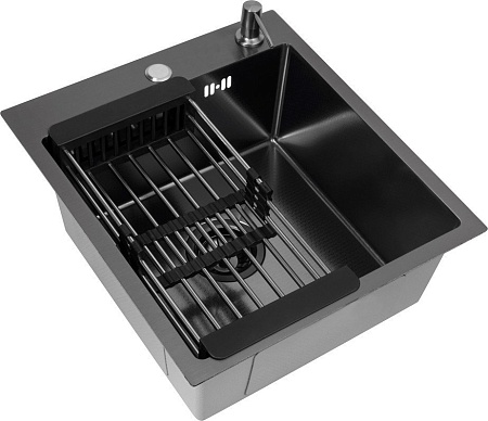 Кухонная мойка Basic CL DS Decor 45x50 (черный, коландер, дозатор)