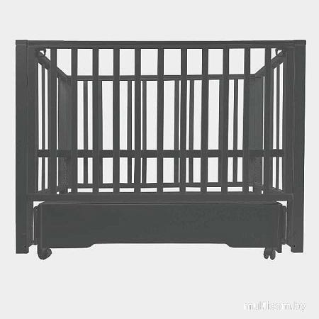 Классическая детская кроватка Indigo Nordenтуниверсальный маятник+колеса, ящик (массив березы, графитовый)