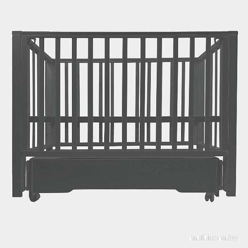 Классическая детская кроватка Indigo Nordenтуниверсальный маятник+колеса, ящик (массив березы, графитовый)