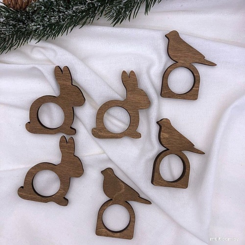 Сервировочная салфетка ОМурМебель с держателями Зайчик, птичка (6шт, синий)