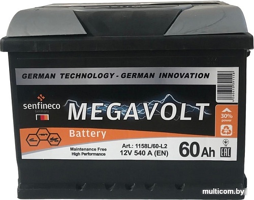 Автомобильный аккумулятор Megavolt 12V +R (60 А&middot;ч)