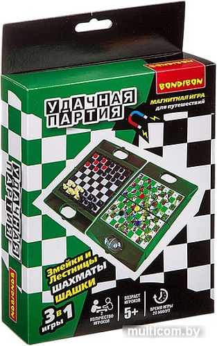 Шахматы/шашки Bondibon Удачная партия 3в1 ВВ3484