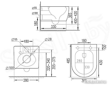 Унитаз подвесной Roxen Antares 530185-01 в комплекте с инсталляцией StounFix Slim 6 в 1 966626 (кнопка: бежевый)