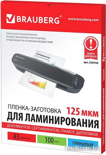 Пленка для ламинирования BRAUBERG глянцевая A3 125 мкм 100 шт 530799