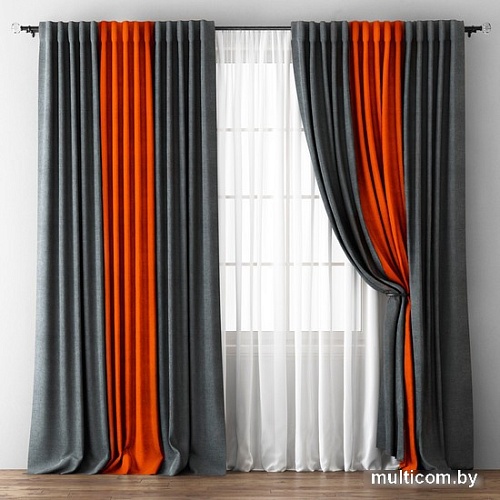 Комплект штор и гардин Pasionaria Кирстен 480x230 (3 шт, мокрый асфальт/терракотовый)