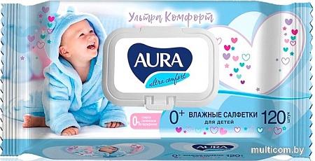 Влажные салфетки Aura Ультра Комфорт с экстрактом алоэ и витамином Е (120 шт)