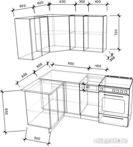 Угловая кухня Хоум Лайн Луиза 1200х1300 угловой (сосна пасадена/сосна касцина)