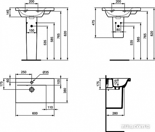 Умывальник Ideal Standard Connect Space 60x38 [E136601]