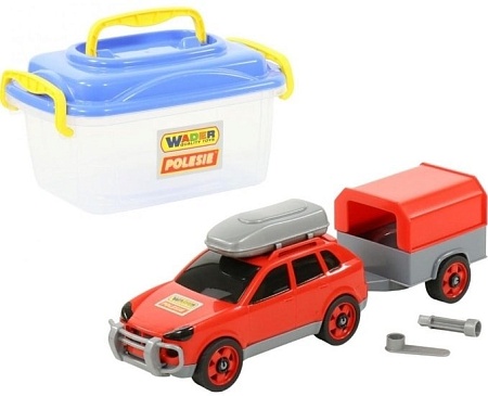 Игрушечный транспорт Полесье Автомобиль легковой с прицепом (в контейнере) 56658