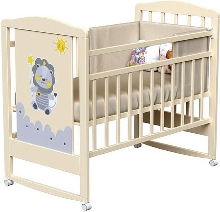 Классическая детская кроватка VDK Happy Lion колесо-качалка (слоновая кость)