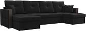 П-образный диван Лига диванов Валенсия 115090 (велюр черный/подушки черный)