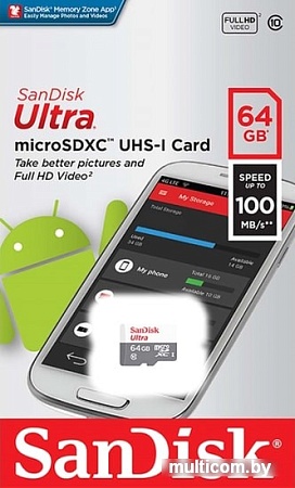 Карта памяти SanDisk Ultra SDSQUNR-064G-GN3MN microSDXC 64GB