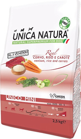 Сухой корм для собак Unica Natura Unico Mini с олениной, рисом и морковью 2.5 ru
