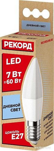 Светодиодная лампочка Рекорд LED B37 7W Е27 4000К