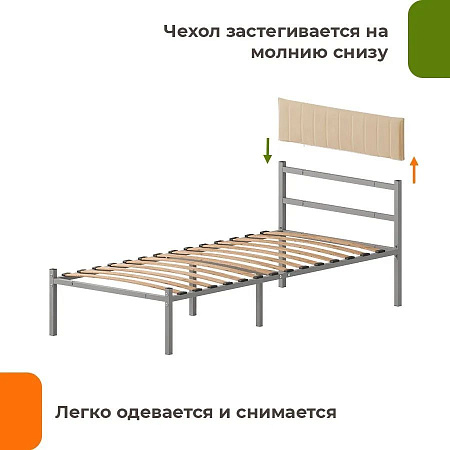 Кровать Домаклево Лофт Компакт 90x190 (серый/бежевый велюровый чехол)