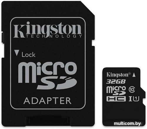 Карта памяти Kingston microSDHC (Class 10) U1 32GB + адаптер [SDCIT/32GB]