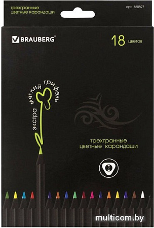 Набор цветных карандашей BRAUBERG Black Jack 180597 (18 цв)