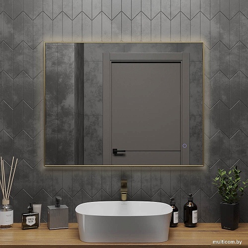 Roxen Зеркало Frida c подсветкой 510215-90 (90x70) в тонком металлическом профиле в цвете брашированное золото