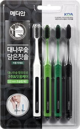 Набор зубных щеток Median Bamboo Charcoal Toothbrush (4 шт)