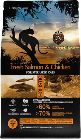 Сухой корм для кошек Ambrosia Adult Sterilized Fresh Salmon & Chicken (для стерилизованных с лососем и курицей) 5 кг