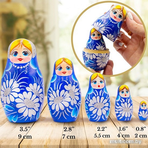Развивающая игра Брестская Матрешка В синем наряде с ромашками (набор 5 шт)