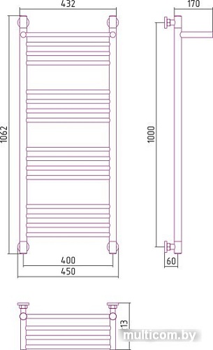 Полотенцесушитель Сунержа Богема с полкой+ 1000x400 00-0223-1040