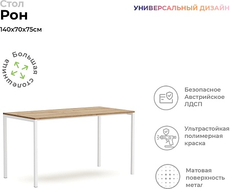 Стол Crafto Рон Лофт 02 138x70x75 (белый/дуб)