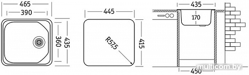 Кухонная мойка Ukinox Компакт CMM465.435-GT5K 1C