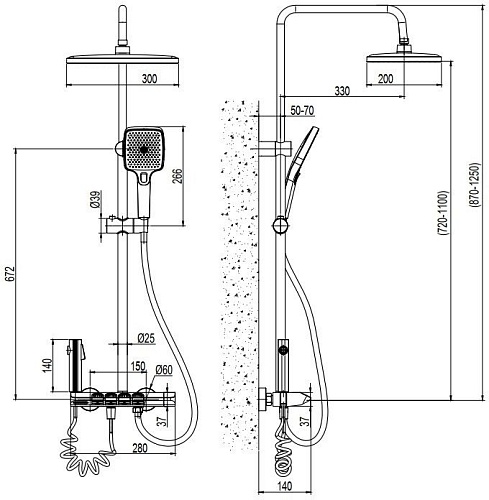 Душевая система Ekko E2509-7 (черный матовый)