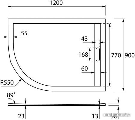 Душевой поддон Cezares Tray-AS-RH-120/90-550-30-W-R 120x90