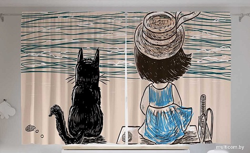 JoyArty Девочка с котом на берегу реки p_62491 (145x180)