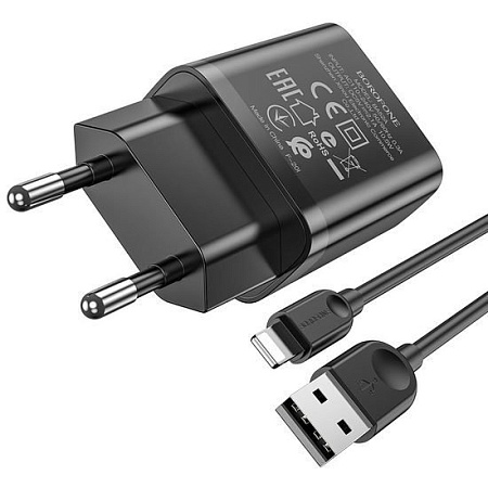Сетевое зарядное Borofone BA52A Lightning (черный)