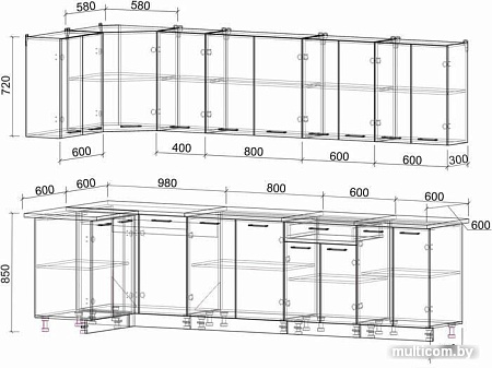 Угловая кухня Интерлиния Мила Лайт 1.2x3.0 (дуб золотой)