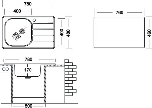 Кухонная мойка Ukinox Гранд GRM780.480-GT6K 2L