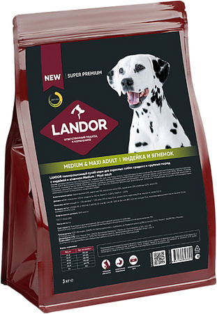 Сухой корм для собак Landor Medium & Maxi Adult для взрослых cредних и крупных пород с индейкой и ягненком 3 кг