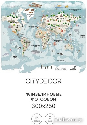 Фотообои Citydecor Детская Карта мира 341 300x260