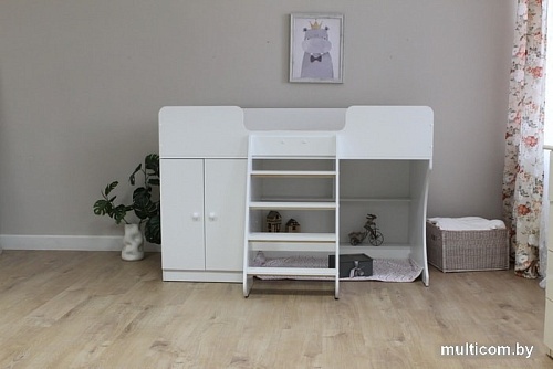 Кровать-чердак Красная звезда Р441 Капризун 2 со шкафом 160x80 (белый)