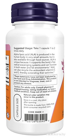 Витамины, минералы Now Foods Alpha Lipoic Acid 100 мг (120 капсул)