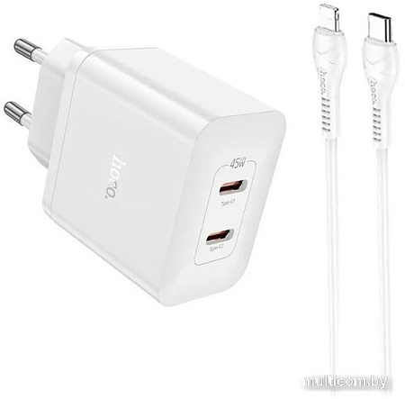 Сетевое зарядное Hoco N35 Lightning (белый)
