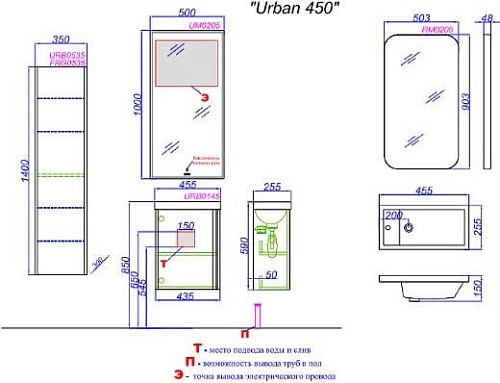 Aqwella Тумба с умывальником Urban URB0145W