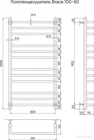 Полотенцесушитель Indigo Brace 100x50 LBCW100-50 (с боковым подключением)