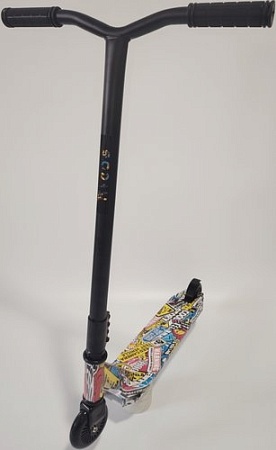 Трюковый самокат Ricos Blaze JL-301P (черный/граффити желтый)