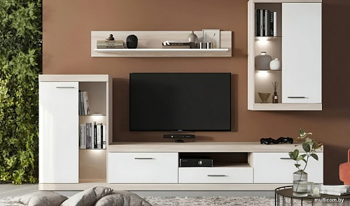 Шкаф-витрина Black Red White Linn Со стеклом 100x60x36 (ясень шимо/белый)