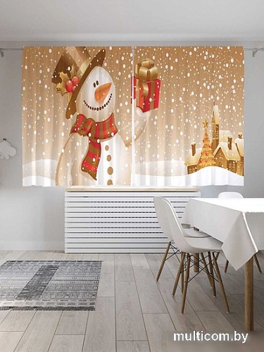 Штора JoyArty Подарок снеговика p_4548 _145x180