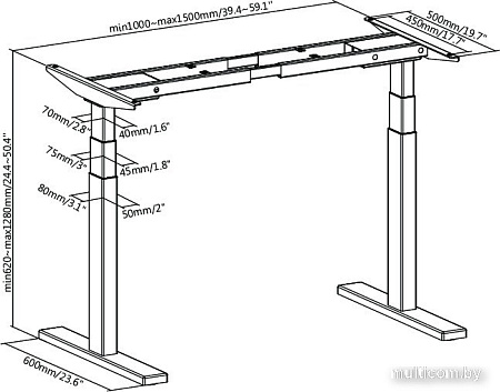 Стол Smartstol Slim 160x80x1.8 (белый/серый камень)