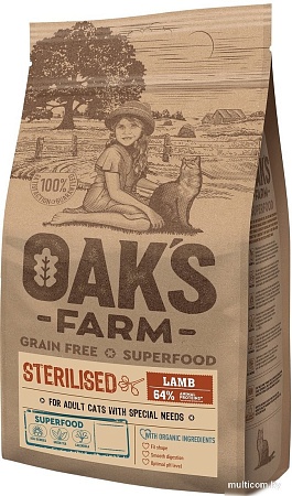 Сухой корм для кошек Oak's Farm Беззерновой для взрослых стерилизованных кошек с ягненном 6 кг