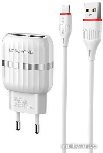 Сетевое зарядное Borofone BA24A Lightning (белый)