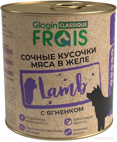 Сухой корм для собак Frais Classique Dog сочные кусочки мяса с ягненком в желе (850г)